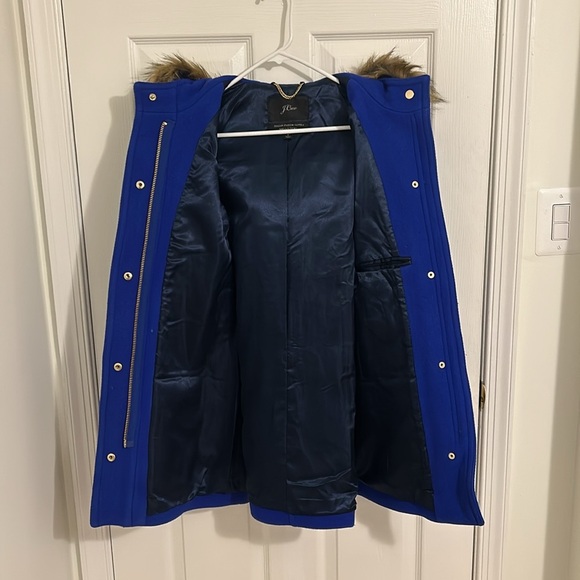 J. Crew Chateau Italian Stadium Cloth Wool Fur Parka Regal Brunswick Blue Size 2 - Picture 14 of 16